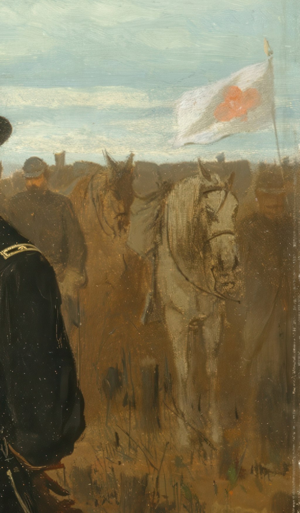 Distant flag and mounted ranks detail from Prisoners from the Front by Winslow Homer